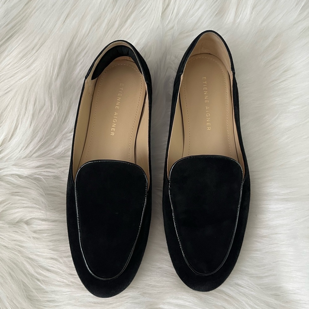 Etienne Aigner Black Suede Loafers Casual Office Workwear Size 8